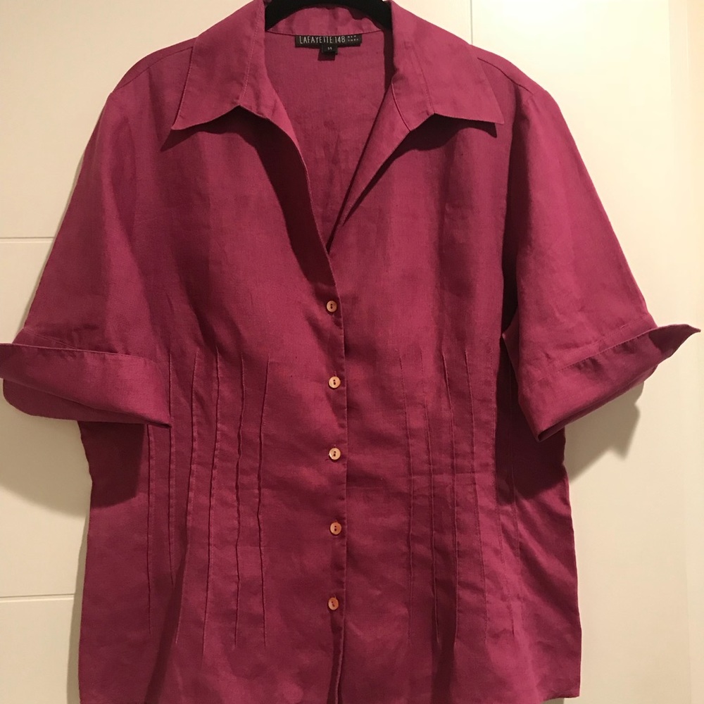 Lafayette 148 LINEN Blouse cuffed short sleeves.